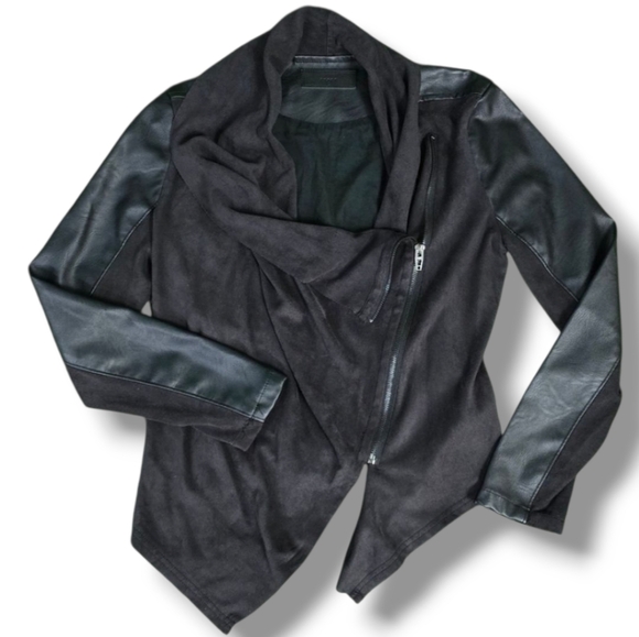 BLANK NYC | DRAPED VEGAN LEATHER COWL NECK MOTO JACKET - Picture 2 of 16